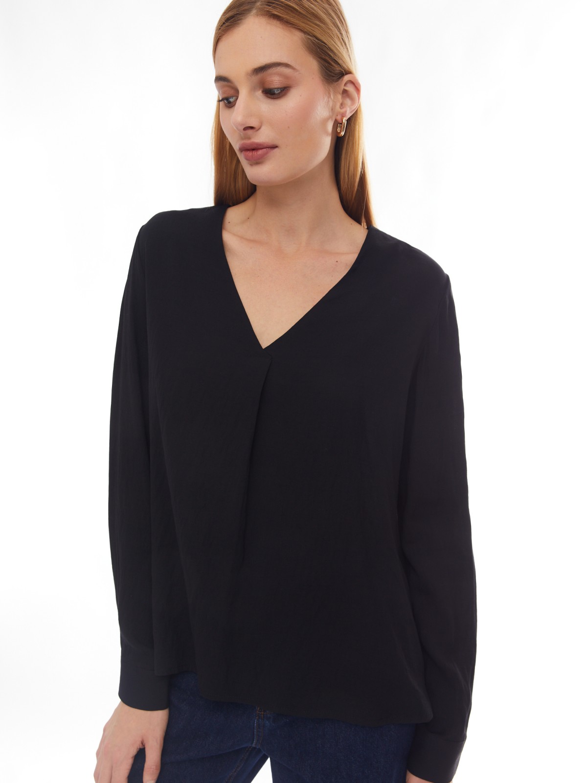 Блузка с вырезом и длинным рукавом zolla 02413117Y353, цвет черный, размер XS - фото 1