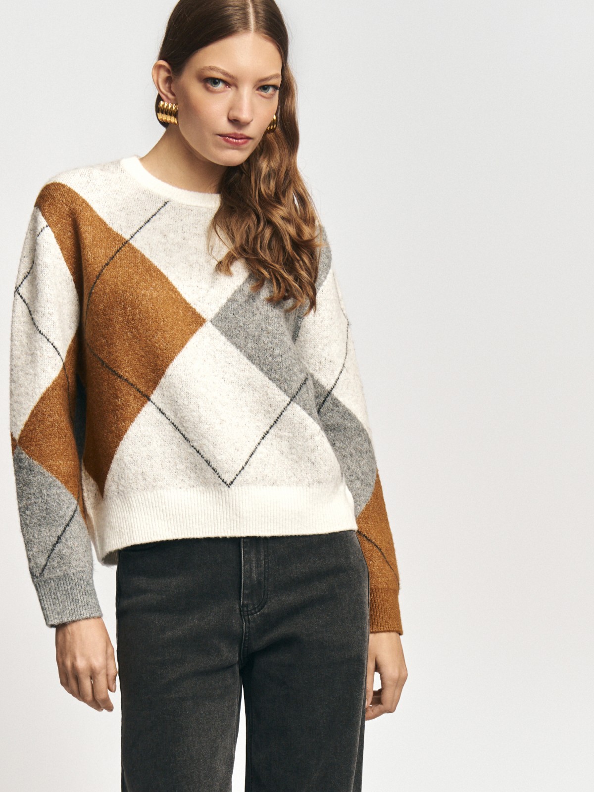 Вязаный джемпер с узором в ромб