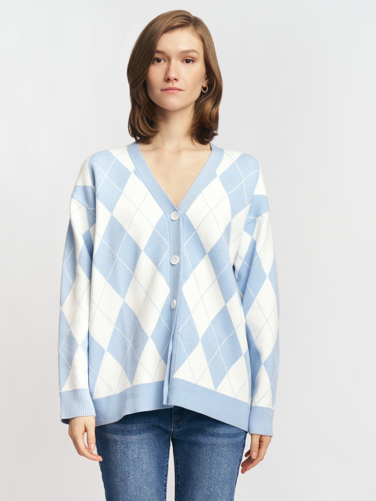 Трикотажный кардиган в ромб на пуговицах