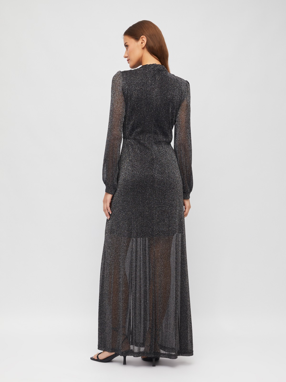 Полупрозрачное платье макси с разрезом на подоле и люрексом zolla 023458159233, цвет черный, размер S - фото 6