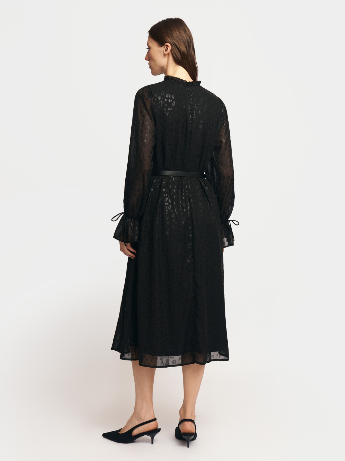 Шифоновое платье миди с ремнём