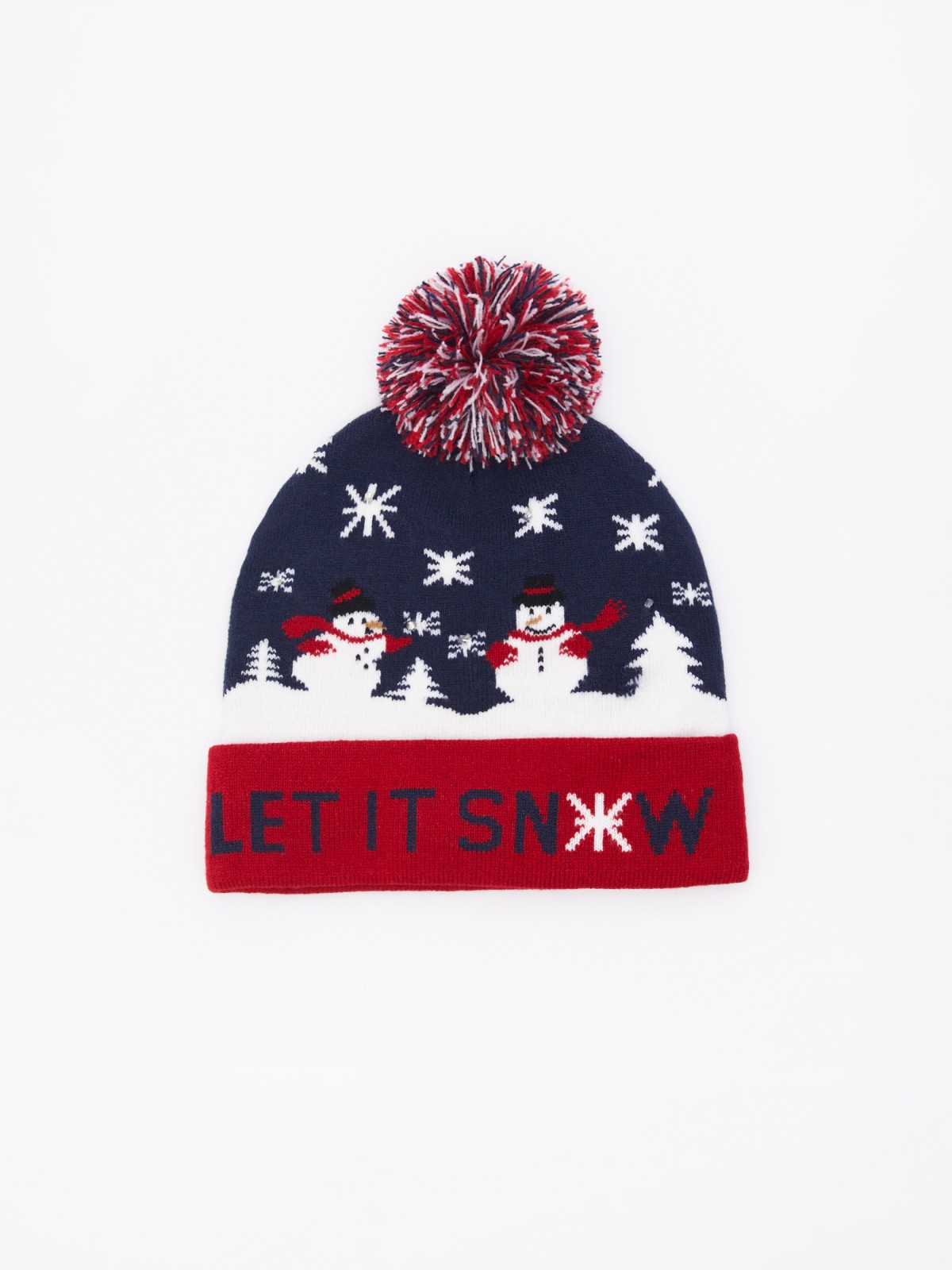 Новогодняя шапка-бини с лампочками и помпоном