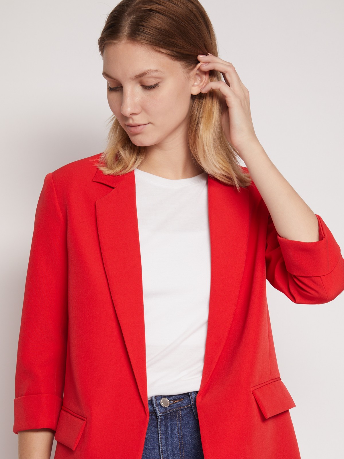 Пиджак без застёжки zolla 022135466033, цвет красный, размер XS - фото 5