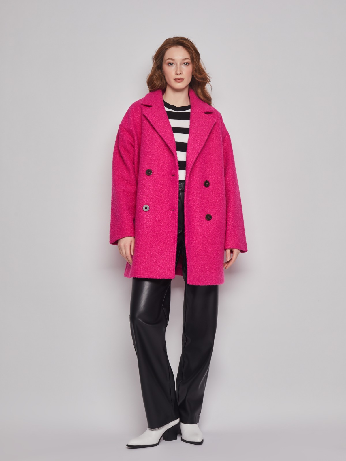 Плюшевое пальто оверсайз силуэта zolla 023125807034, цвет фуксия, размер L - фото 2