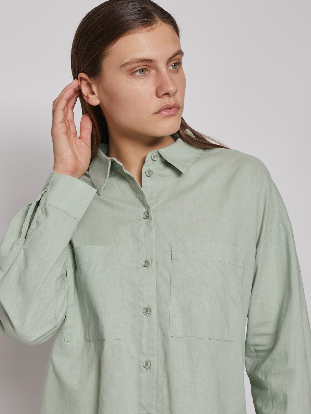 Рубашка с длинным рукавом zolla 022221191033, цвет светло-зеленый, размер XS - фото 5