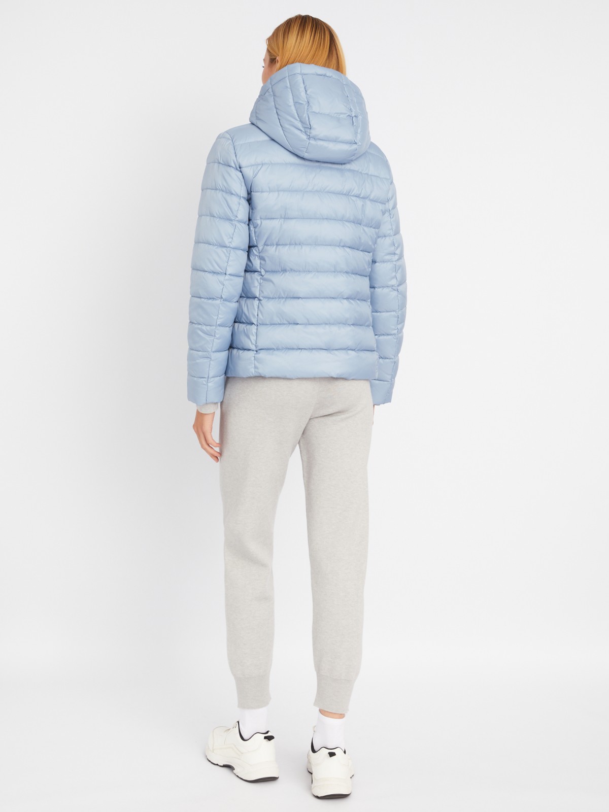 Утеплённая стёганая куртка укороченного фасона с капюшоном zolla 023335112224, цвет голубой, размер S - фото 6