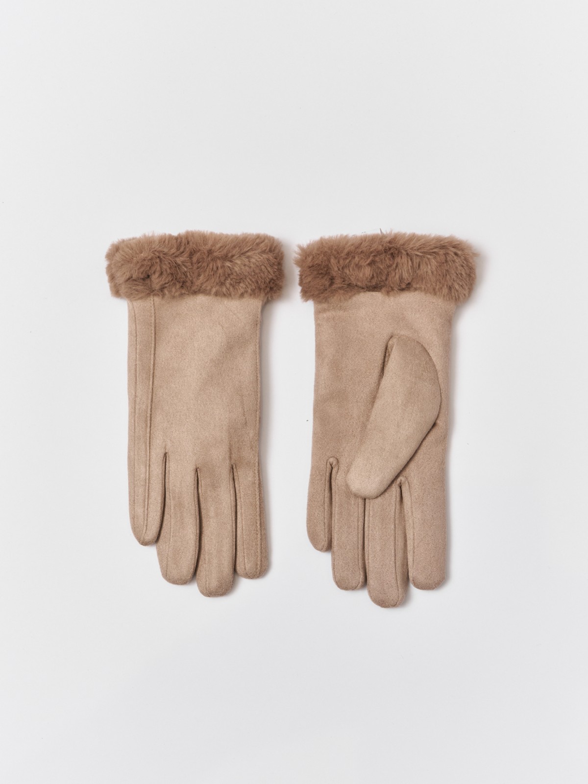 Тёплые перчатки с опушкой и подкладкой из экомеха