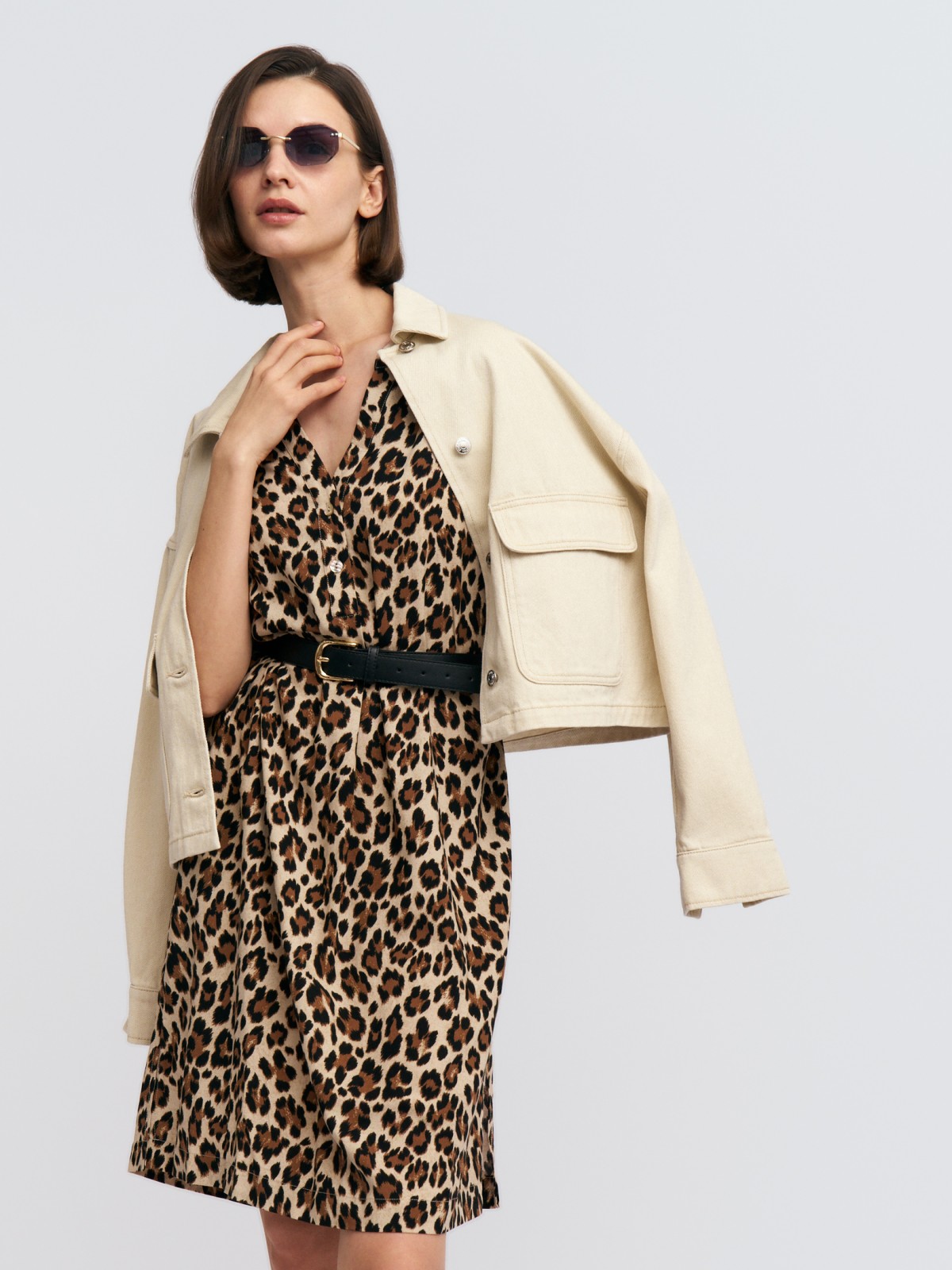 Короткое платье-туника с леопардовым принтом
