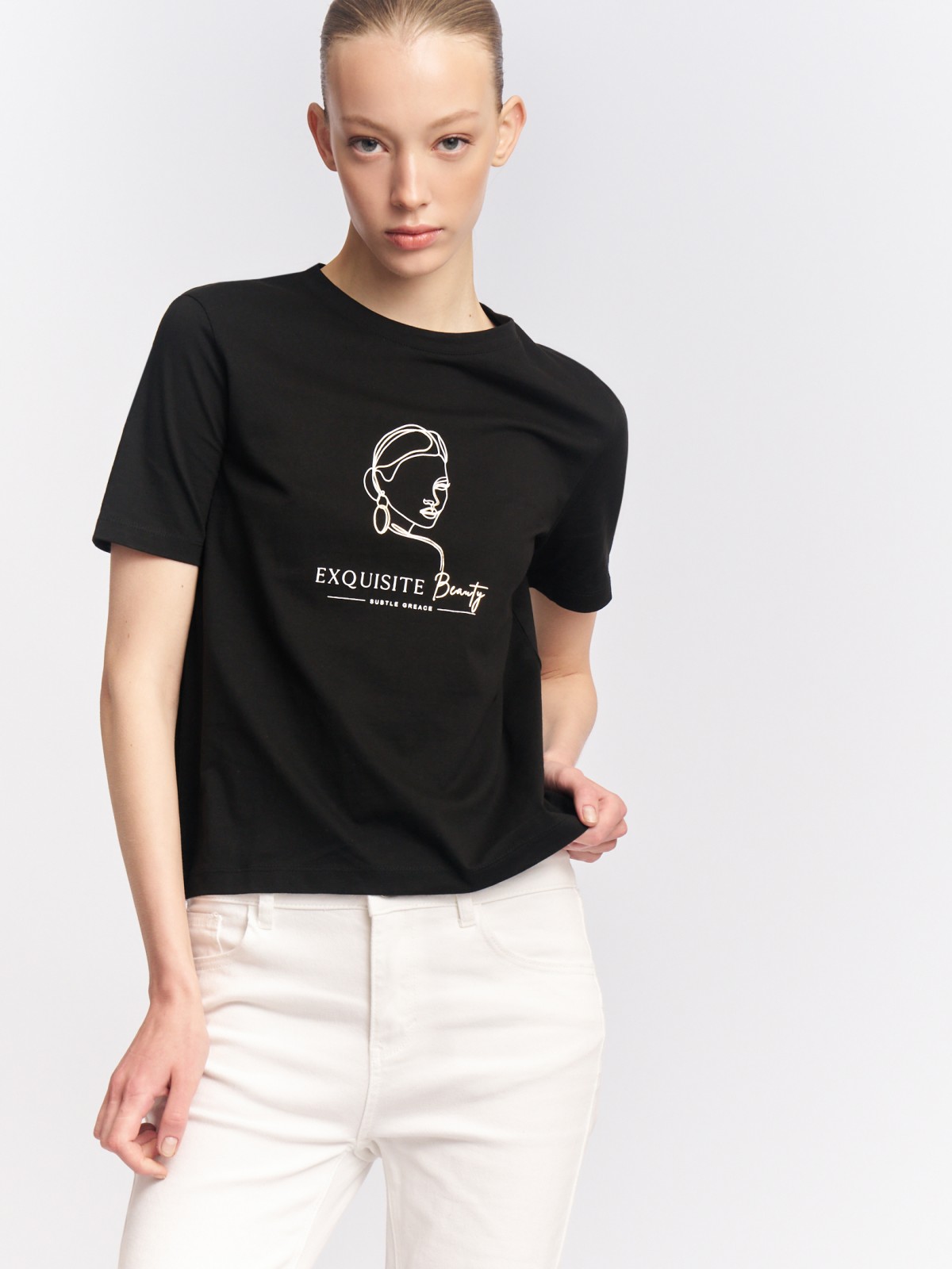 Футболка из хлопка с коротким рукавом и принтом