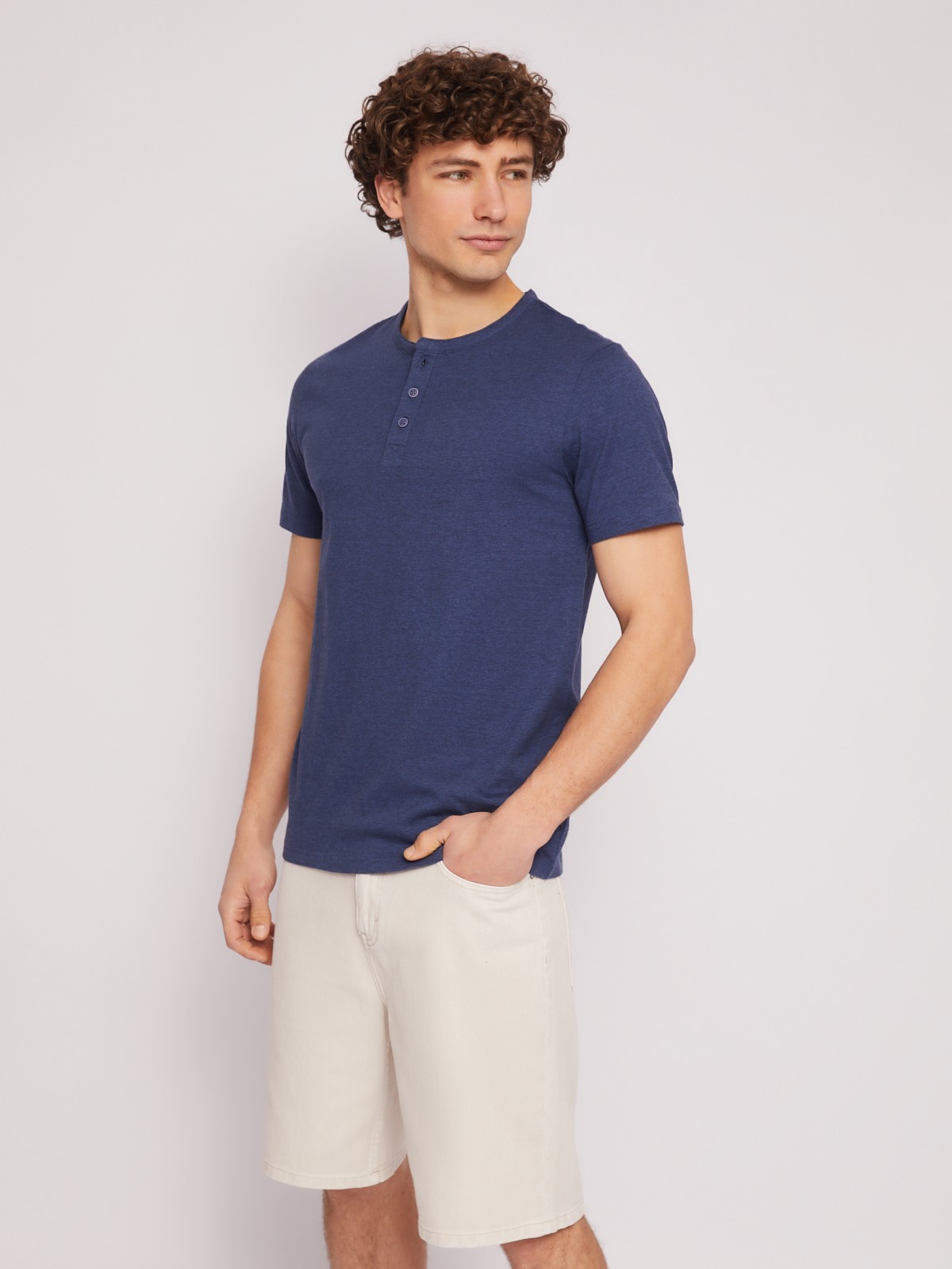 Футболка хенли в полоску с коротким рукавом