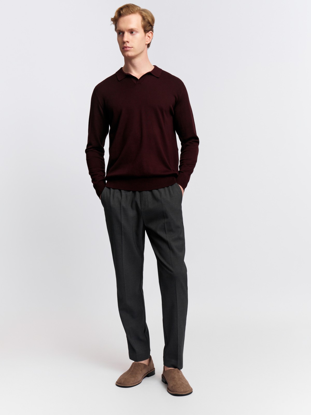 Трикотажный джемпер поло с длинным рукавом