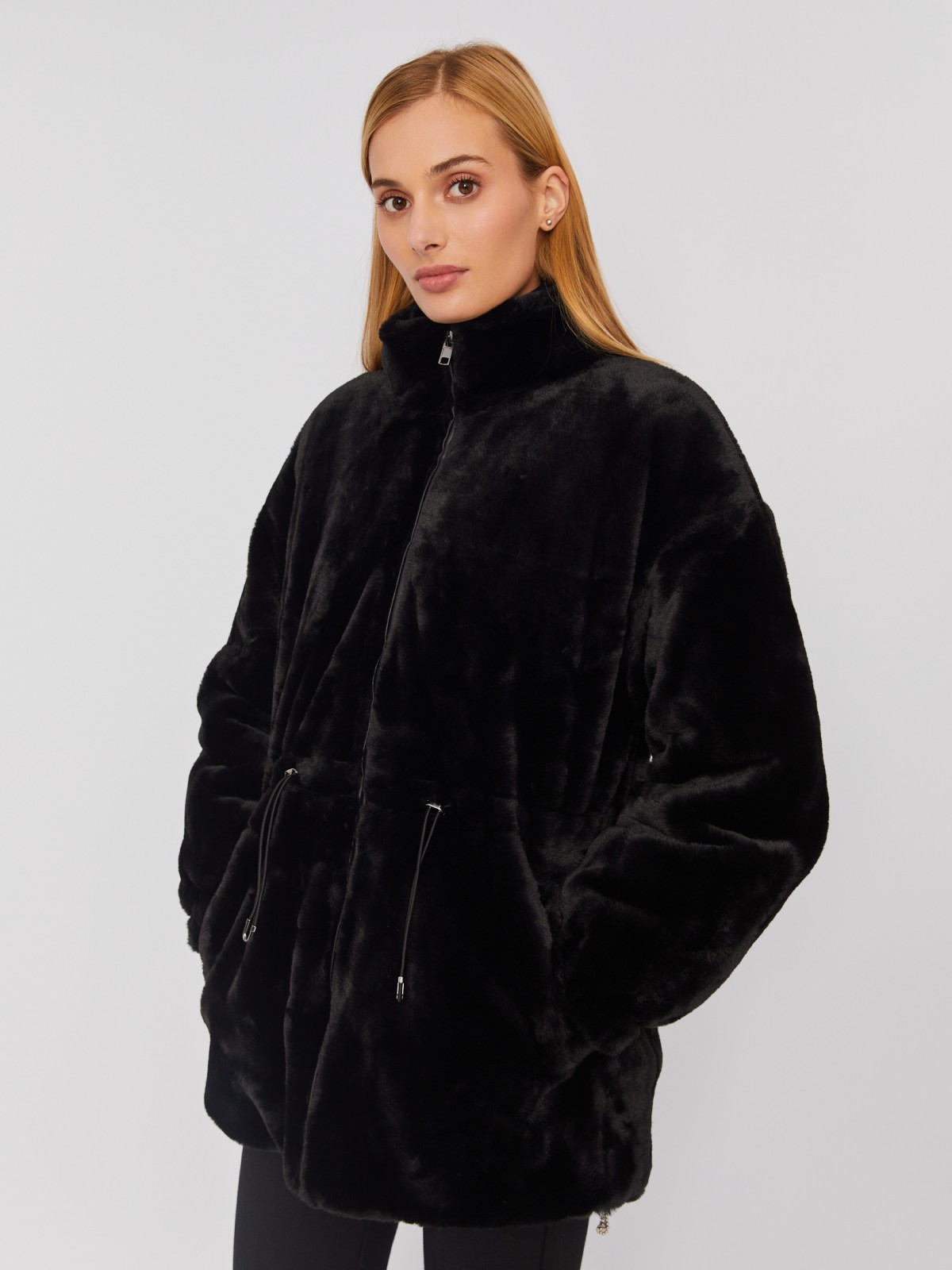 Тёплая куртка-шуба из искусственного меха на синтепоне с регулируемой талией zolla 023335550104, цвет черный, размер S - фото 3