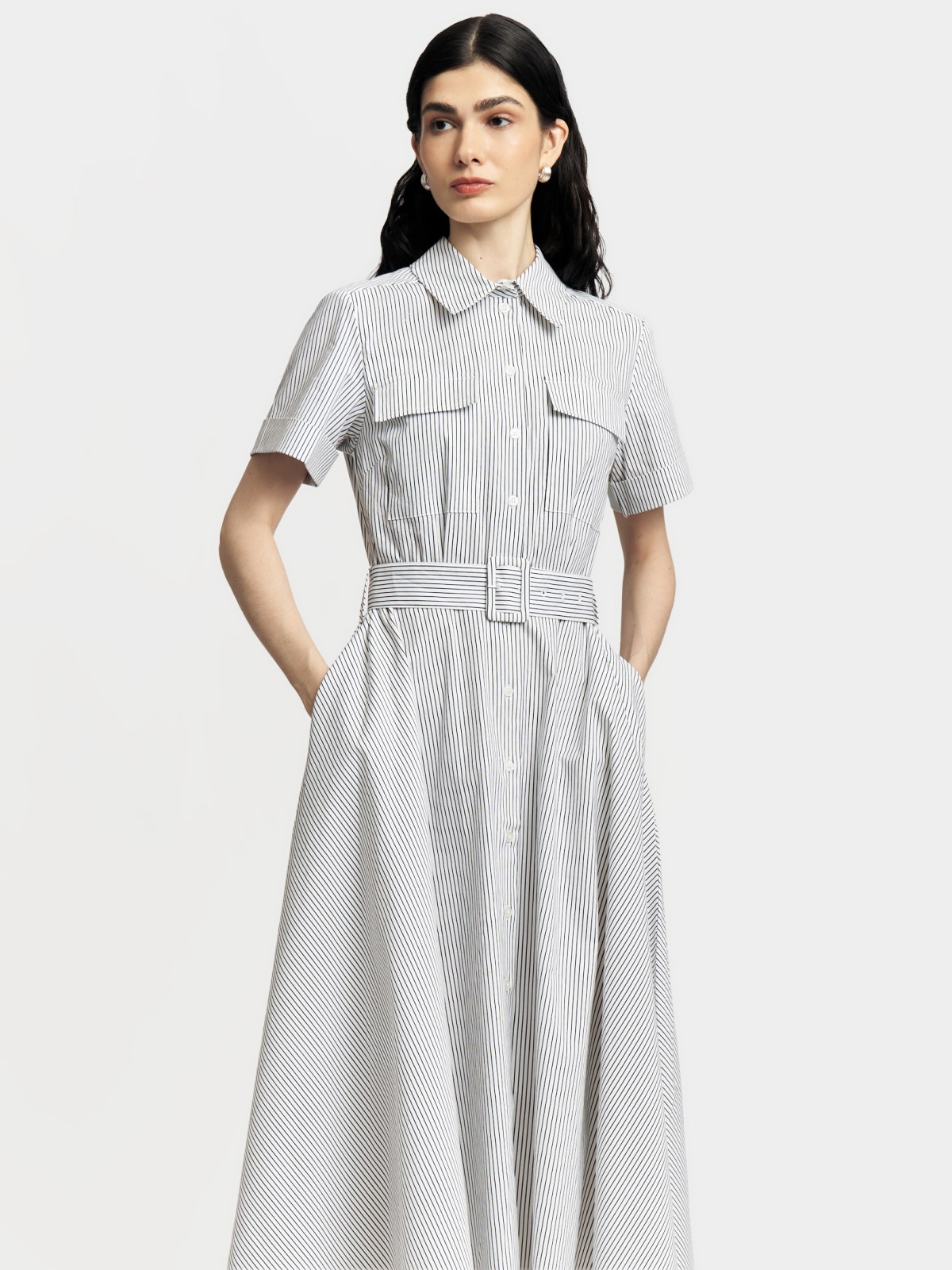 Платье-рубашка миди с поясом