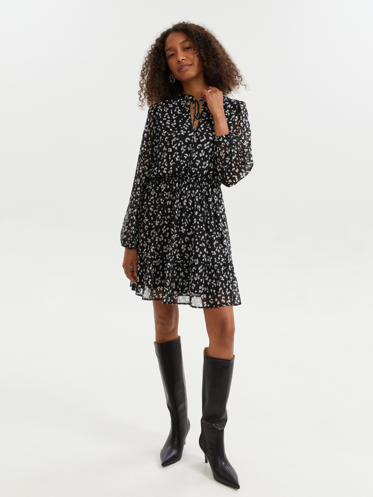 Шифоновое платье на резинке с принтом