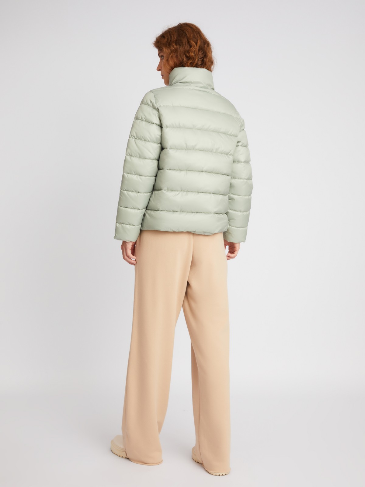 Тёплая стёганая куртка на молнии с высоким воротником zolla 023335102204, цвет светло-зеленый, размер M - фото 5