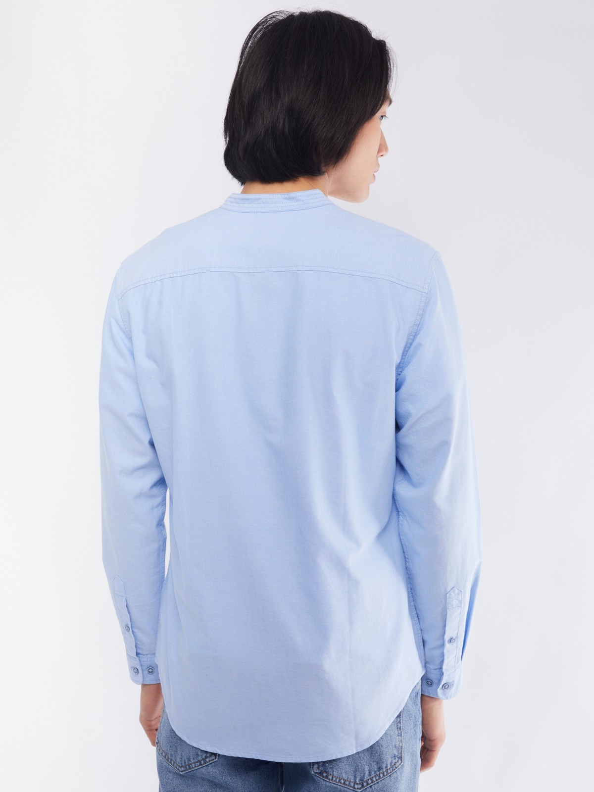 Офисная рубашка из хлопка с воротником-стойкой и длинным рукавом zolla 014122159033, цвет светло-голубой, размер S - фото 6