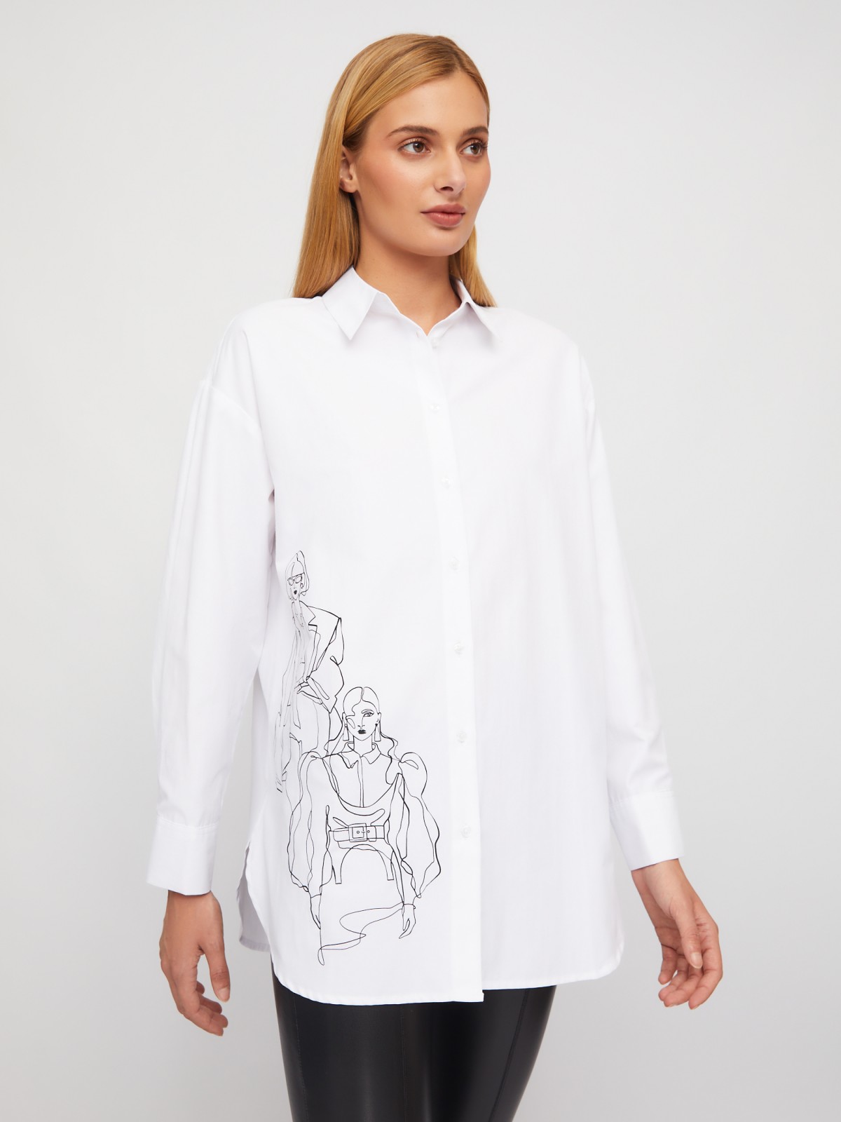 Рубашка свободного удлинённого силуэта с принтом zolla 02411117Y213, цвет белый, размер XXS - фото 3