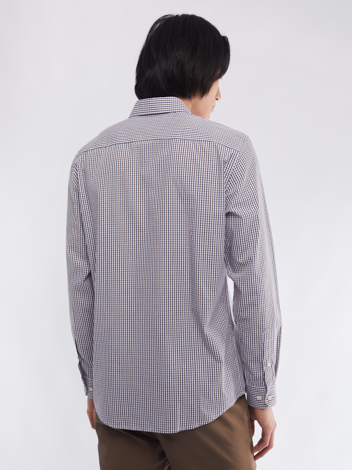 Офисная рубашка прямого силуэта с узором в клетку zolla 014112159012, цвет бежевый, размер M - фото 6