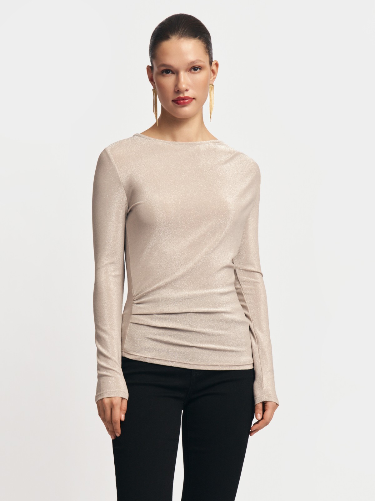 Трикотажный топ-лонгслив с люрексом