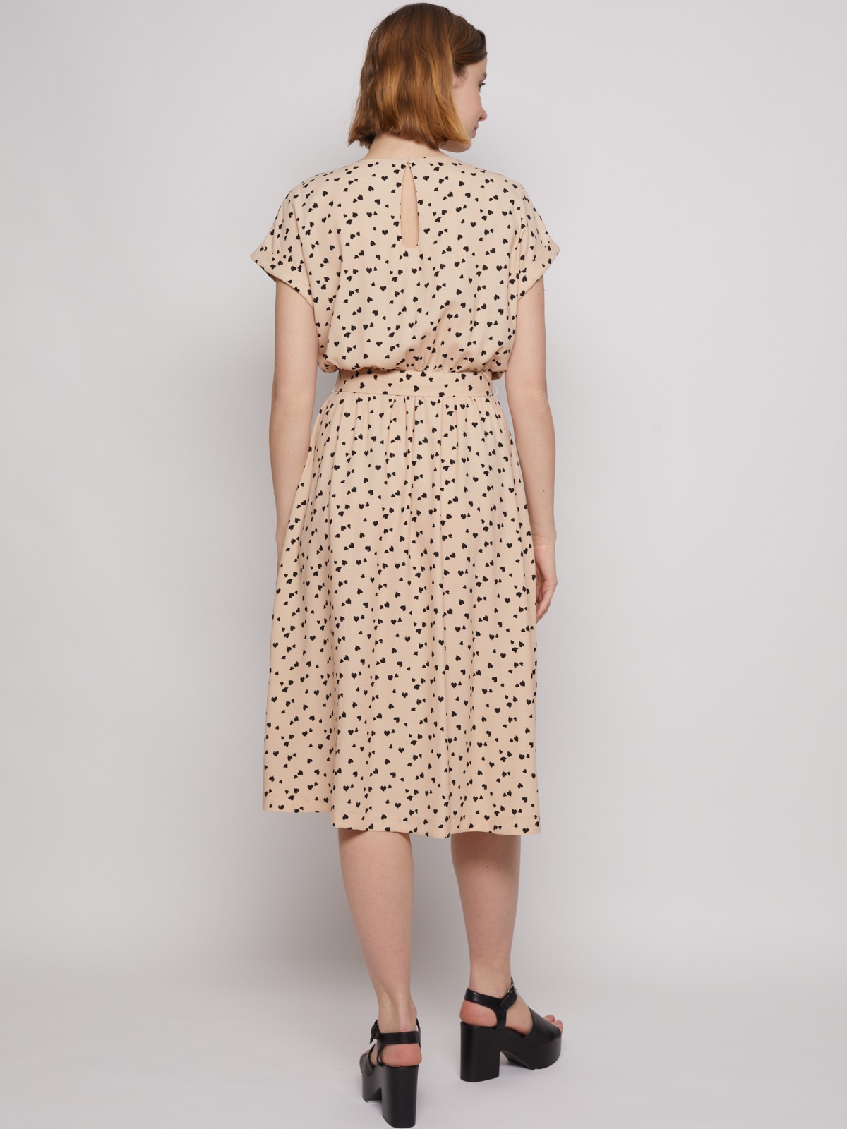 Платье с коротким рукавом и поясом zolla 02221824Y442, цвет бежевый, размер XS - фото 6