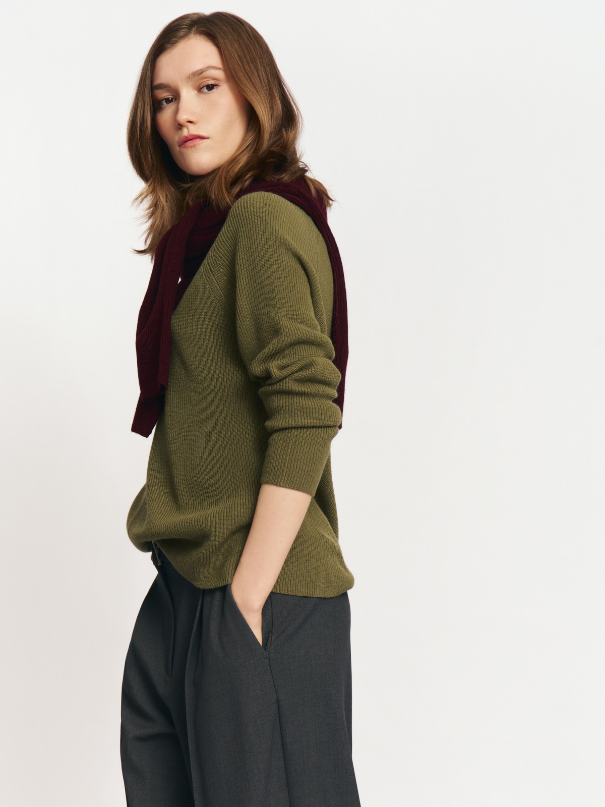 Вязаный джемпер из акрила с длинным рукавом