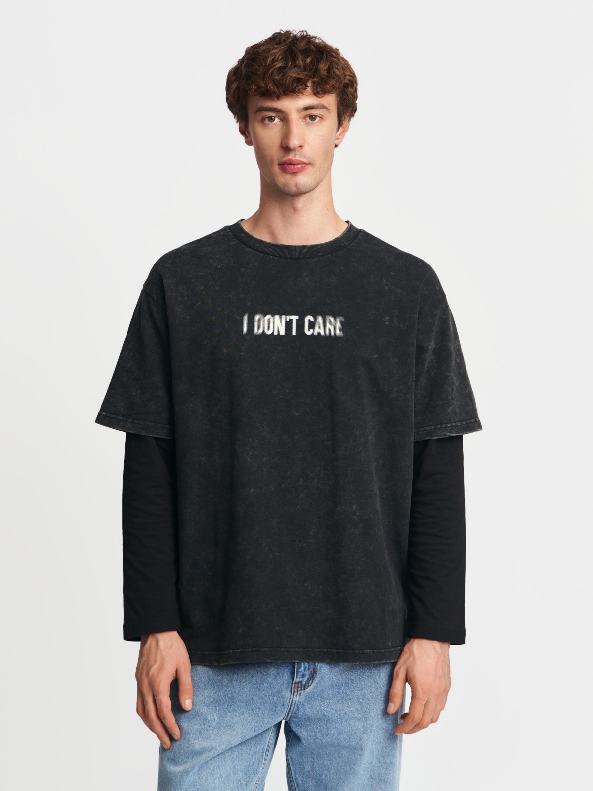 Лонгслив из хлопка с имитацией футболки