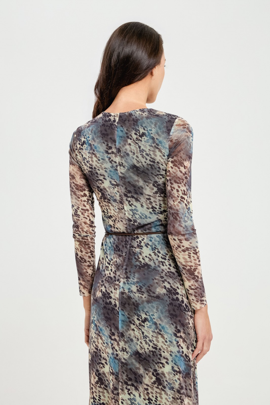 Платье миди из сетки с принтом