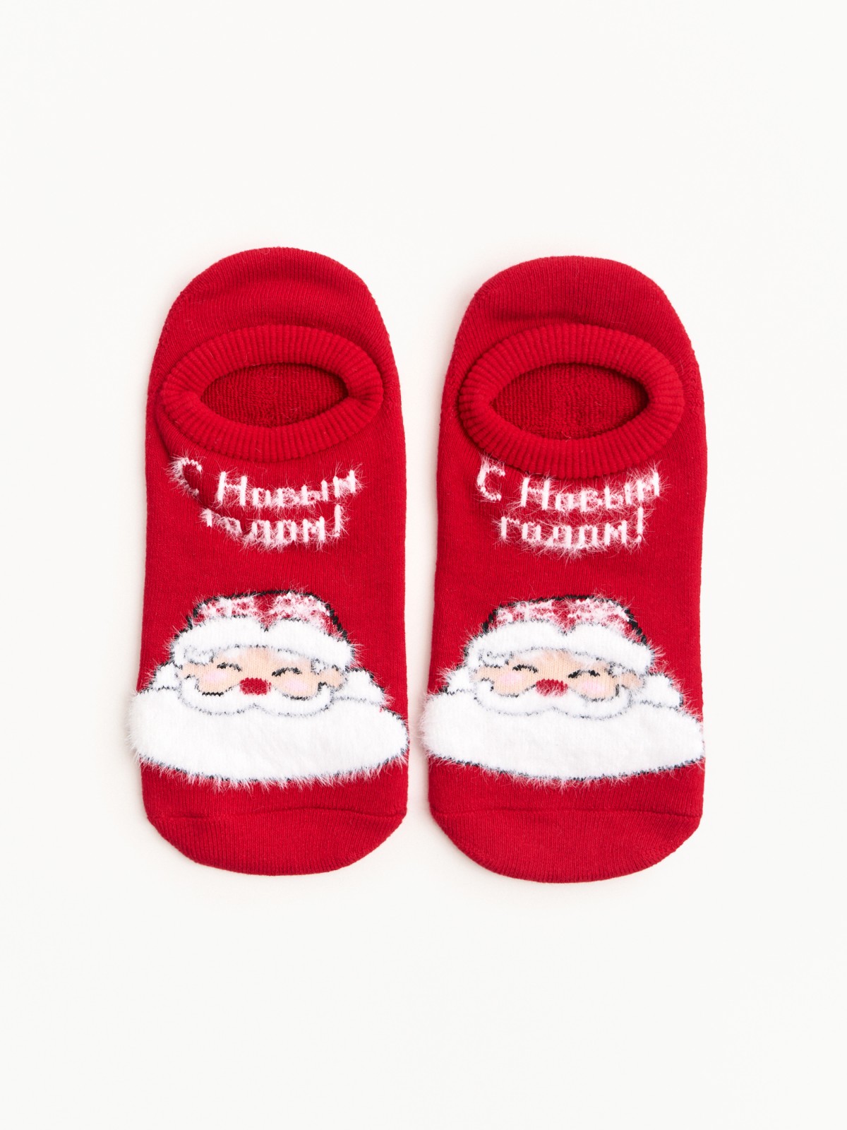 Тёплые махровые носки-подследники с новогодним рисунком