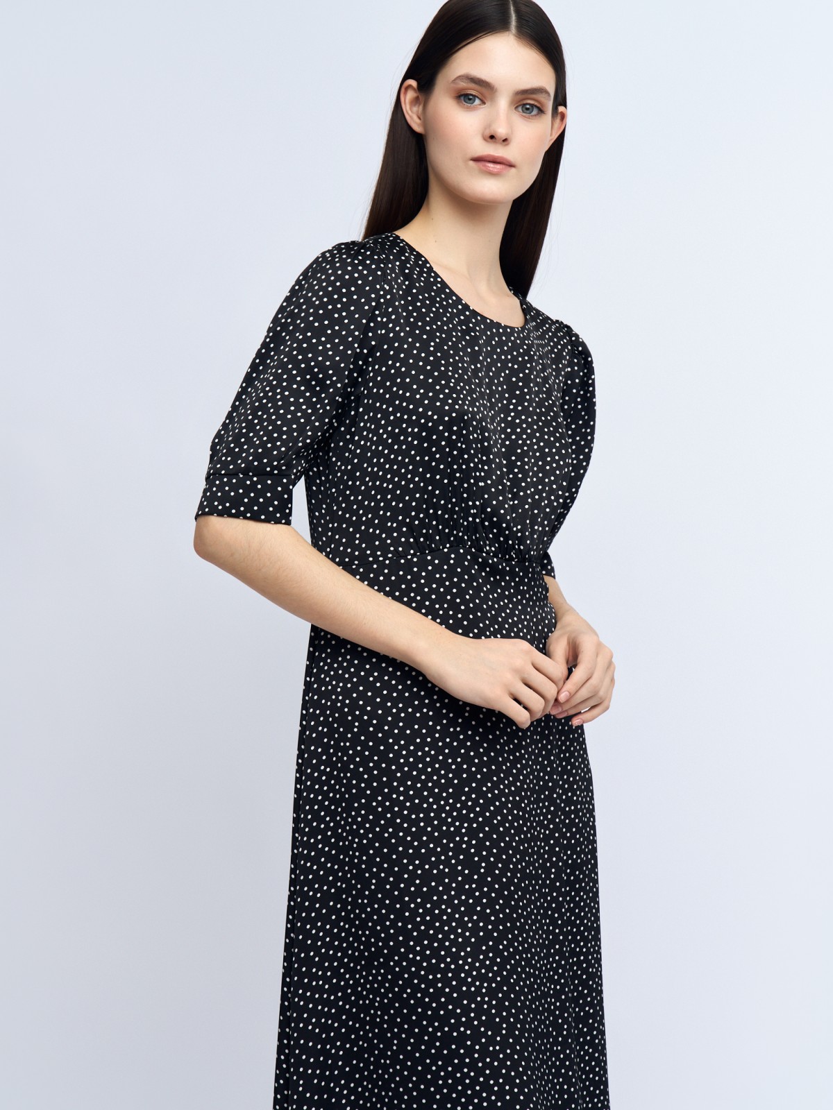 Платье миди из атласа с высокой талией