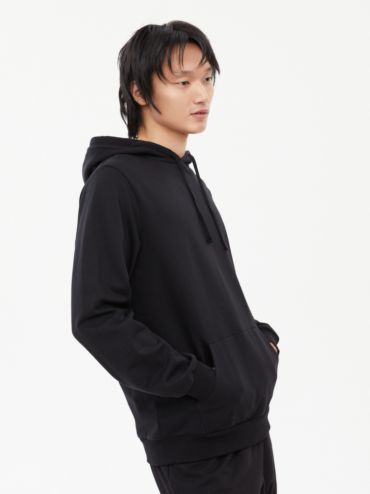 Худи из хлопка с капюшоном однотонное