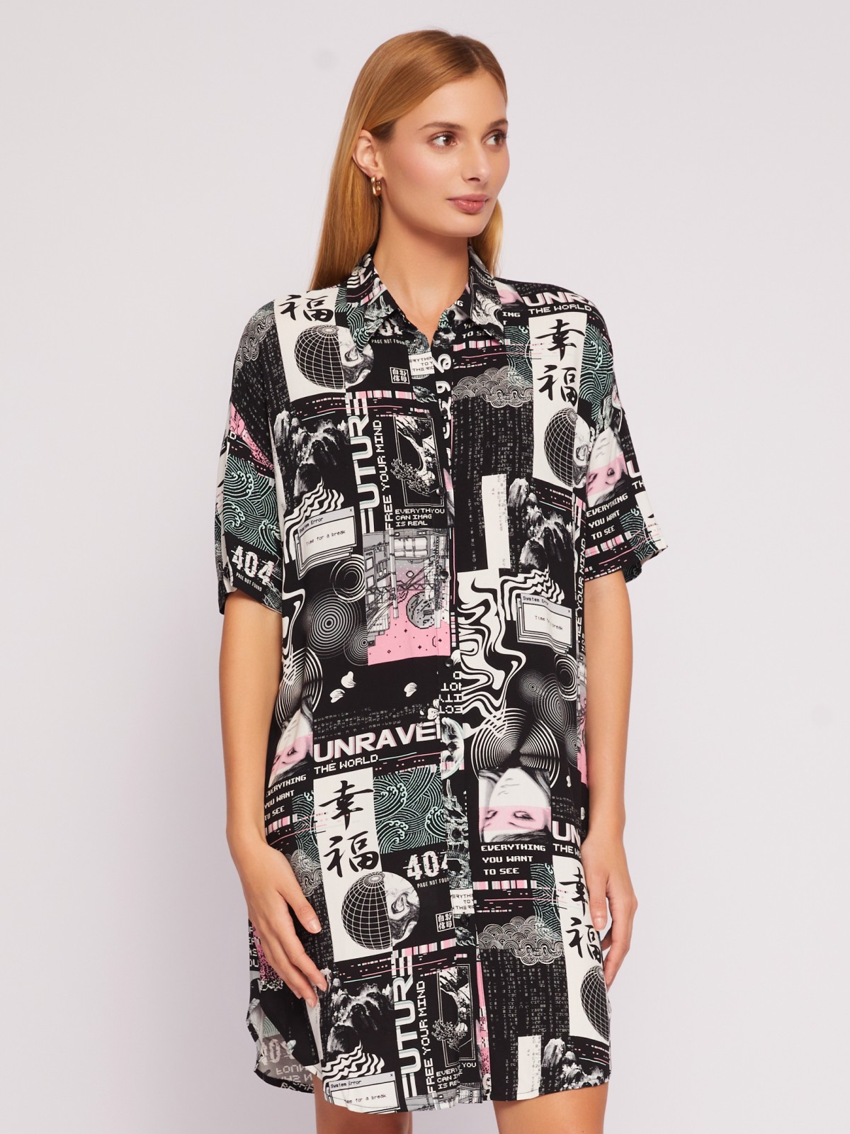 Платье-рубашка мини из вискозы на пуговицах zolla 02421827Y373, цвет черный, размер S - фото 3