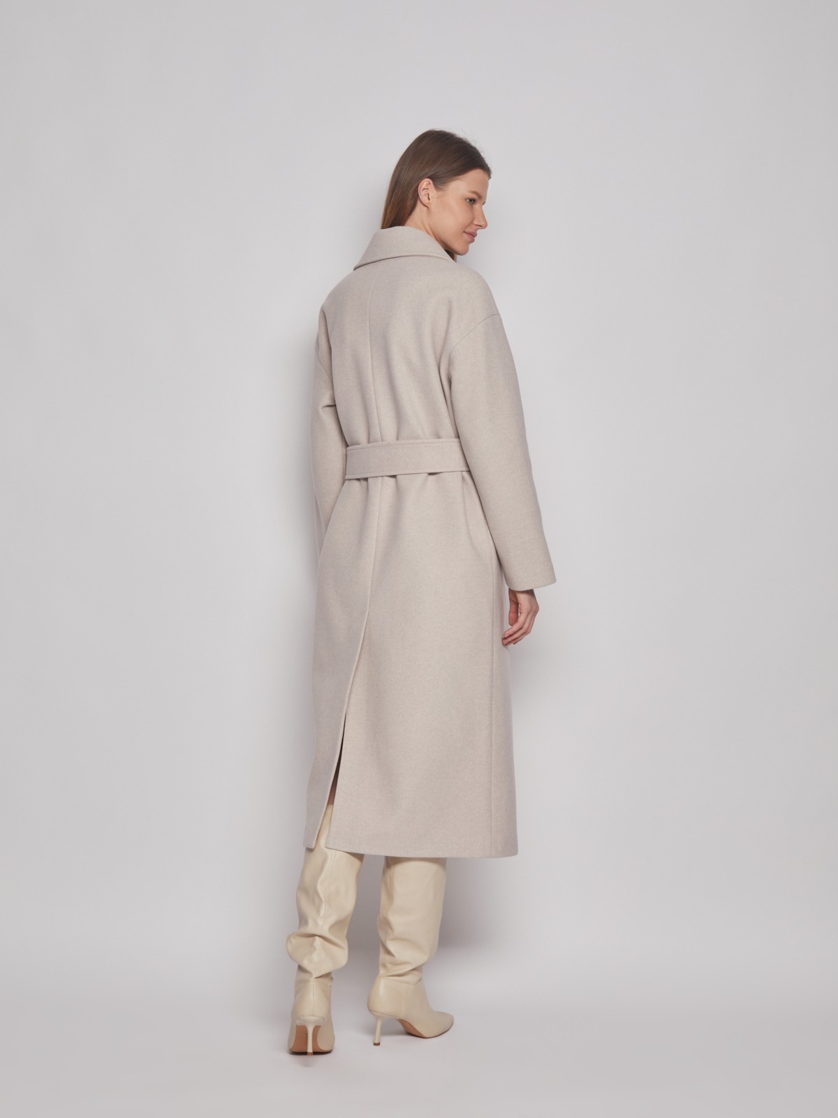 Двубортное пальто с поясом zolla 023125857134, цвет бежевый, размер XS - фото 6