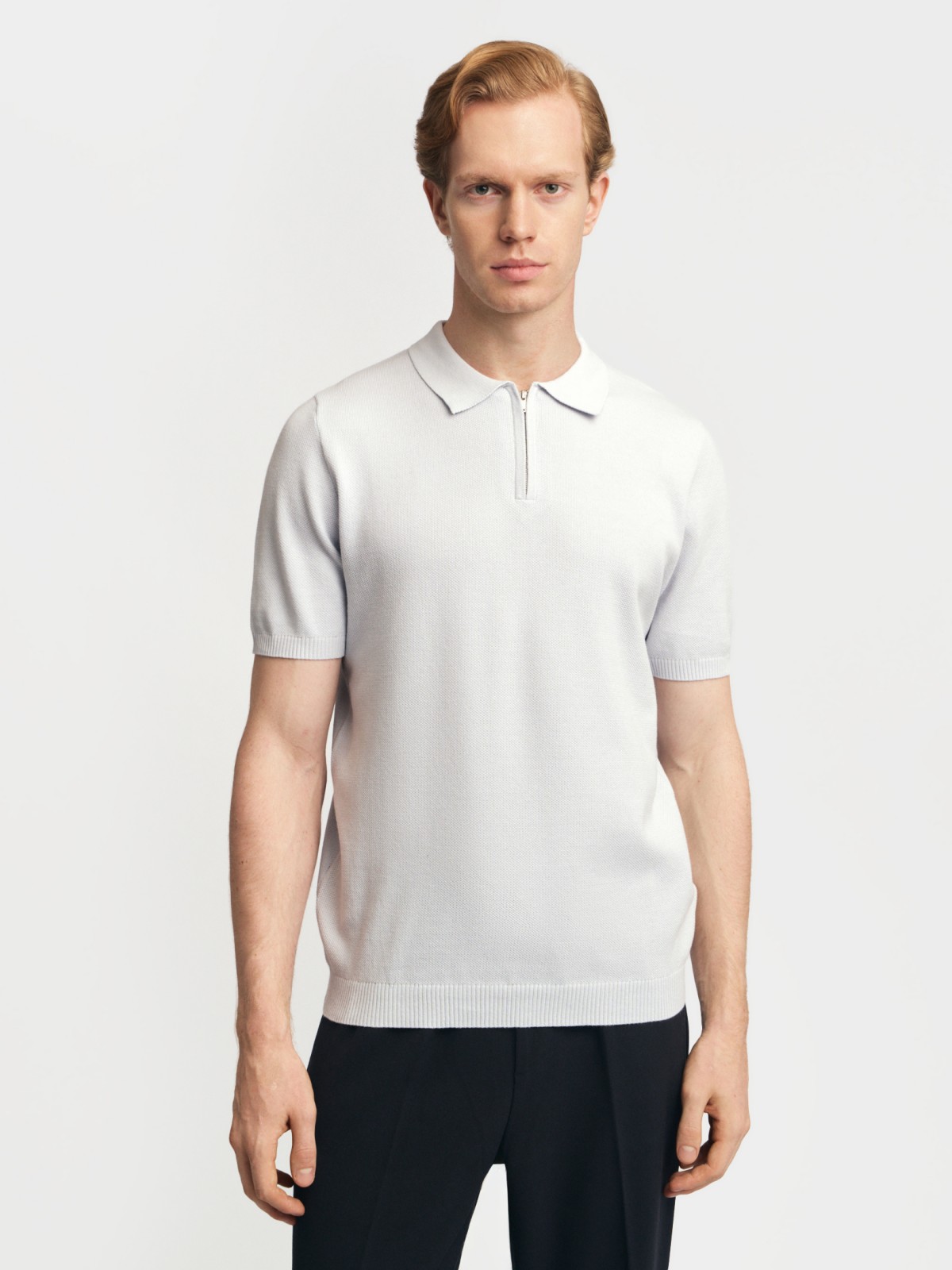 Трикотажный джемпер поло из хлопка с коротким рукавом
