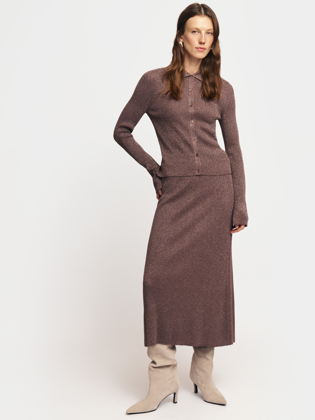 Трикотажная юбка миди с люрексом