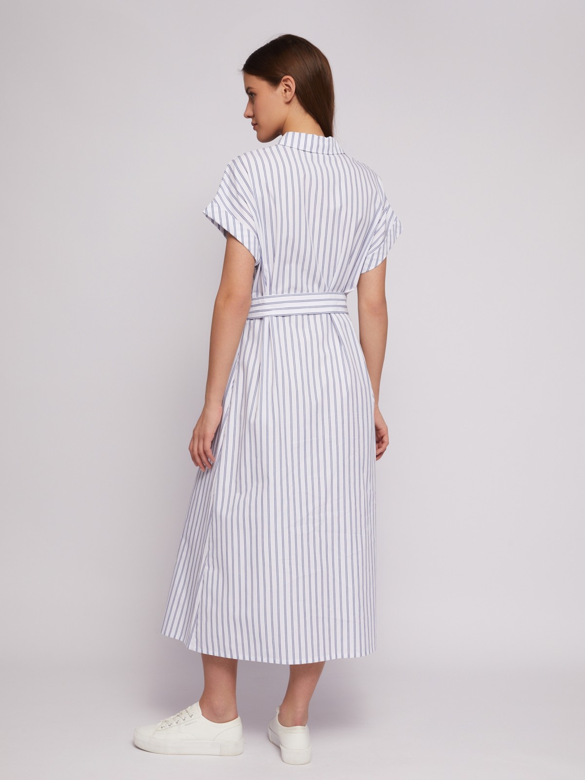 Платье-рубашка из хлопка с коротким рукавом и узором в полоску zolla 024218262363, цвет белый, размер S - фото 6