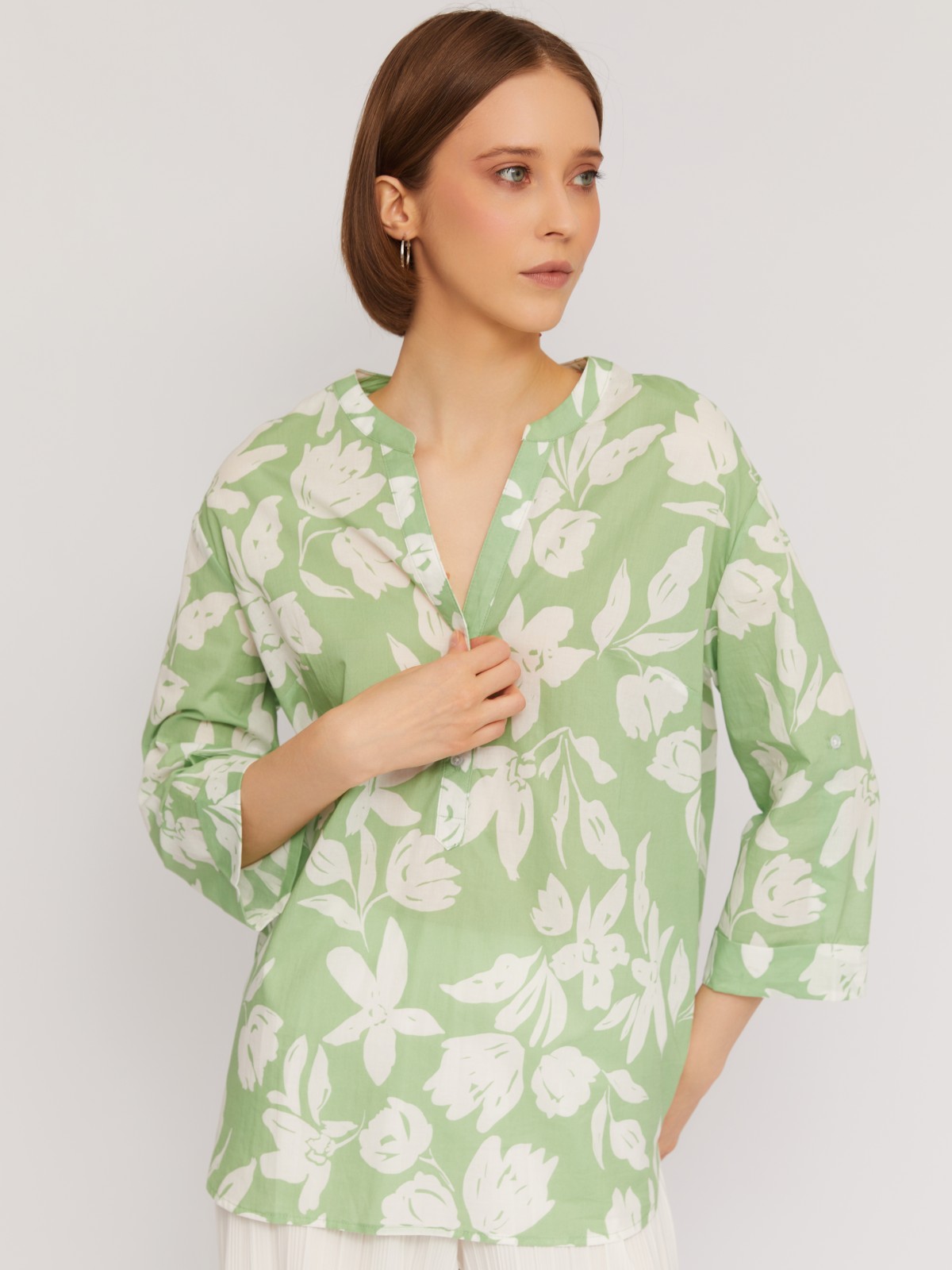 Блузка из хлопка с цветочным принтом