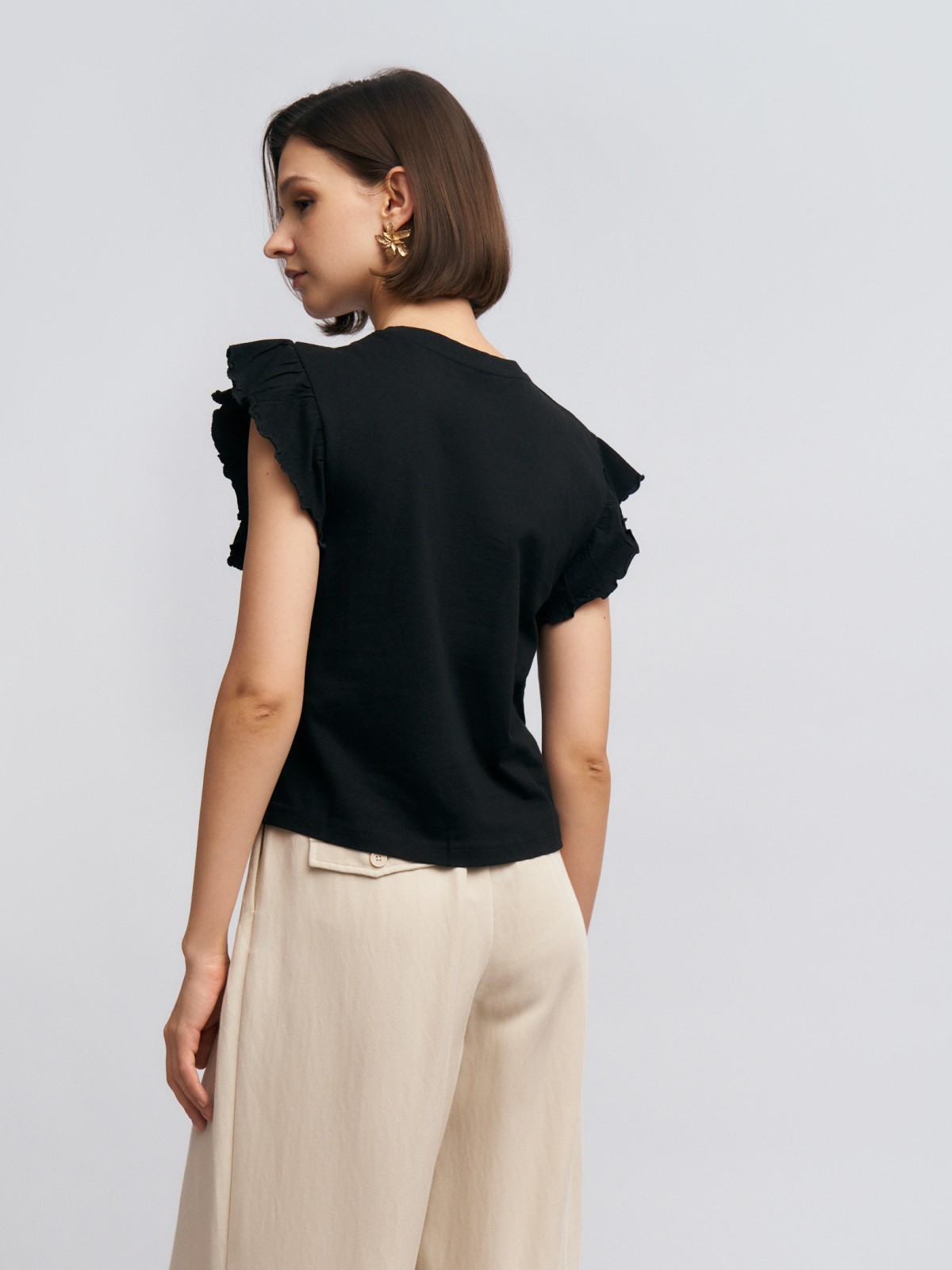 Топ из хлопка с рукавами-воланами