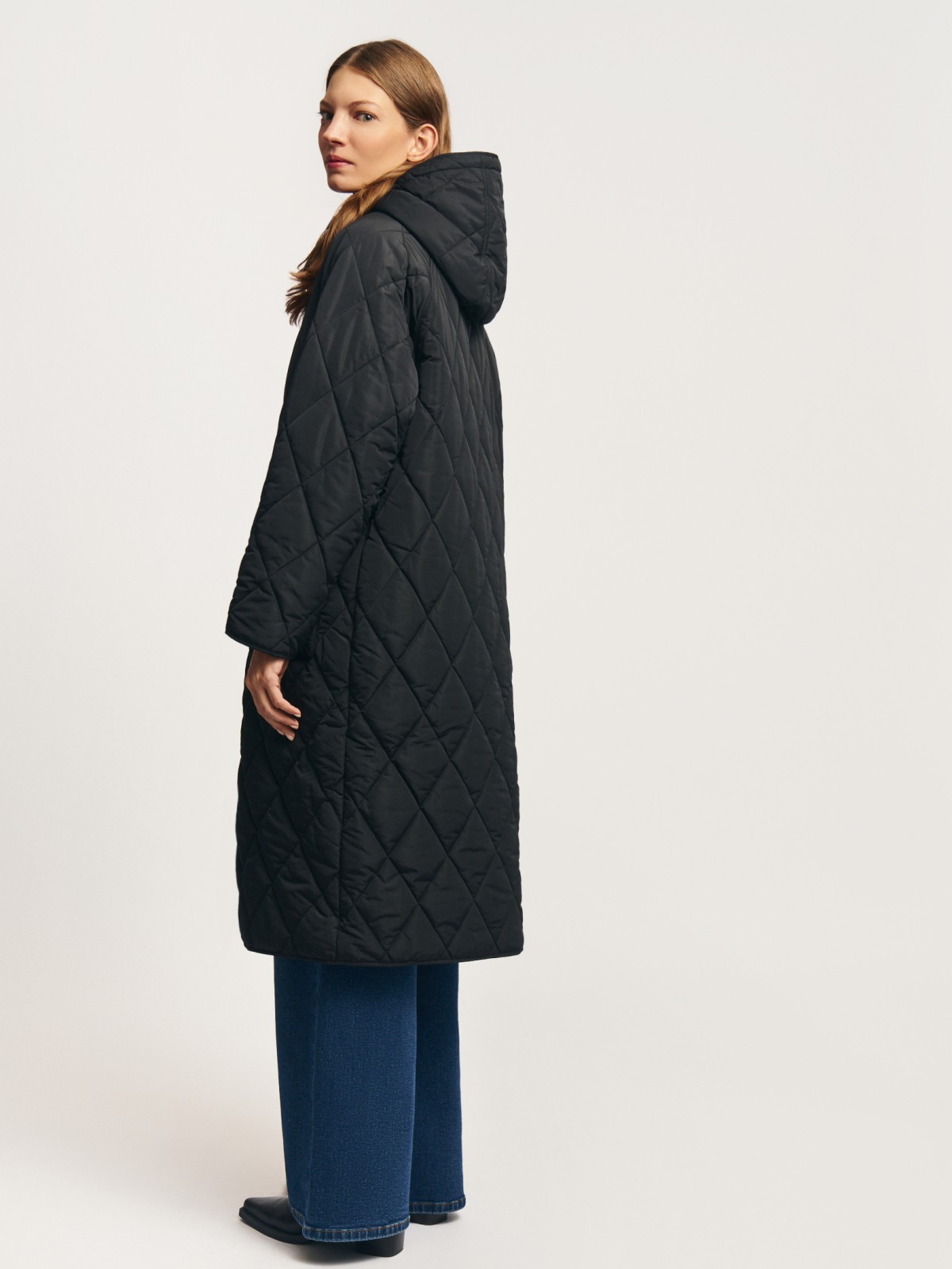 Длинная куртка-пальто на синтепоне с капюшоном