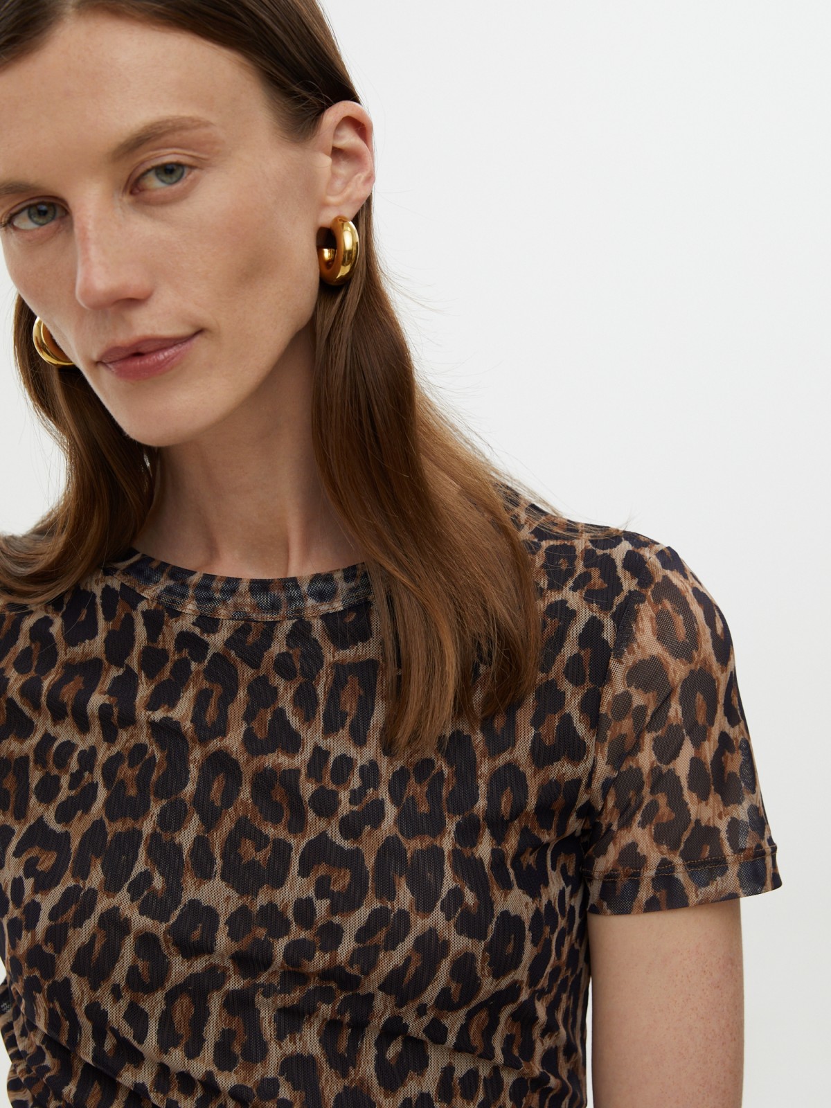 Топ-футболка из сетки с принтом