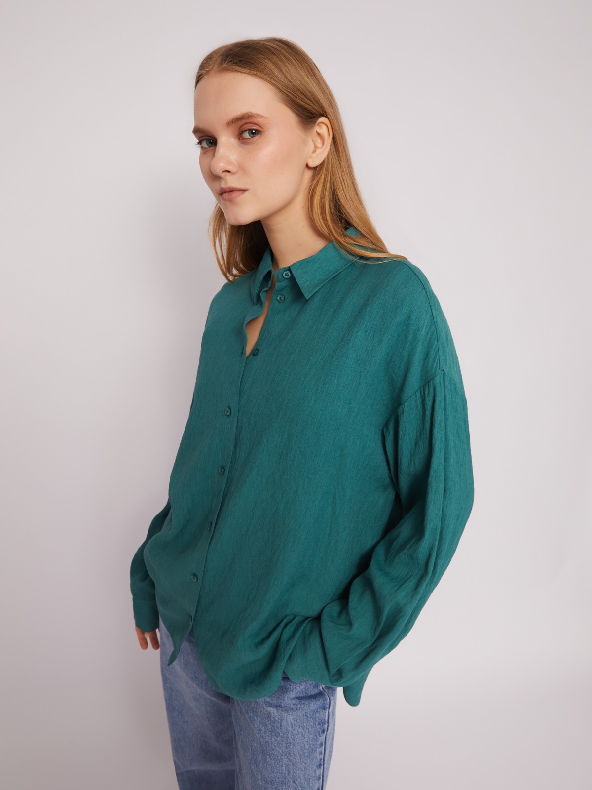 Рубашка оверсайз силуэта с длинным рукавом zolla 02421117Y022, цвет зеленый, размер XS - фото 4