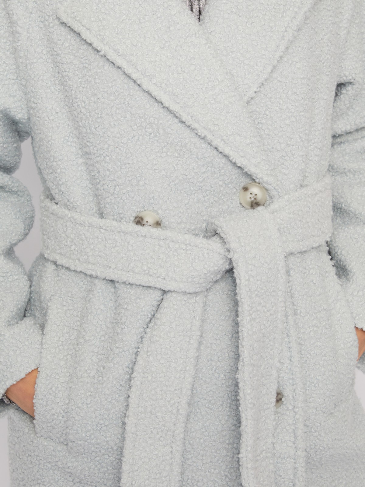 Длинное пальто букле без утеплителя с рукавами реглан и поясом zolla 02412587Z104, цвет светло-серый, размер XS - фото 4