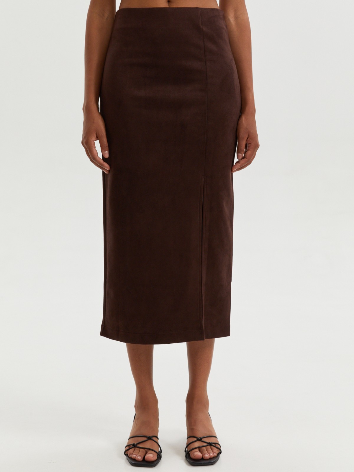 Юбка миди из экозамши с разрезом