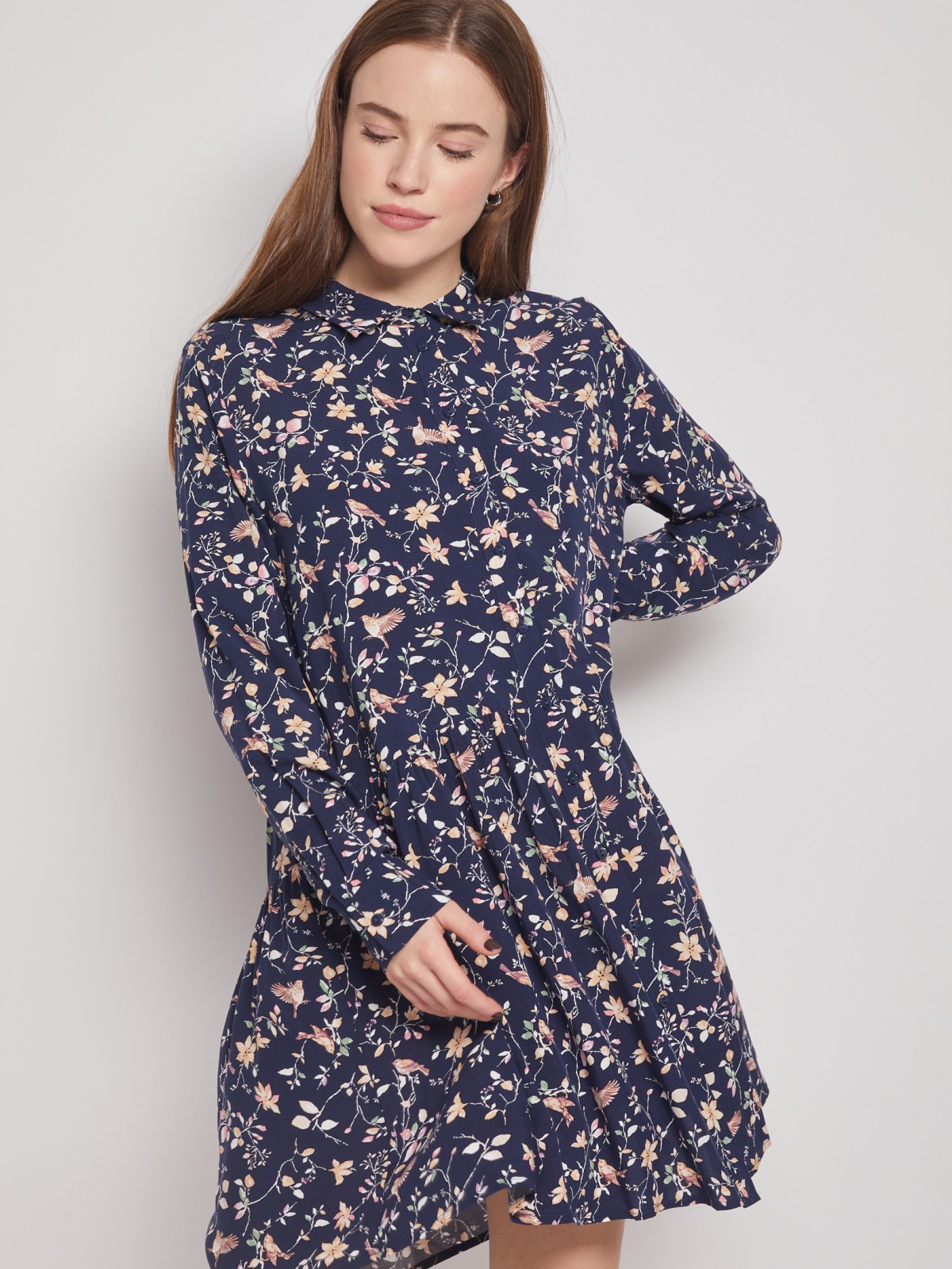 Платье-рубашка с длинным рукавом zolla 022118259102, цвет синий, размер S - фото 2
