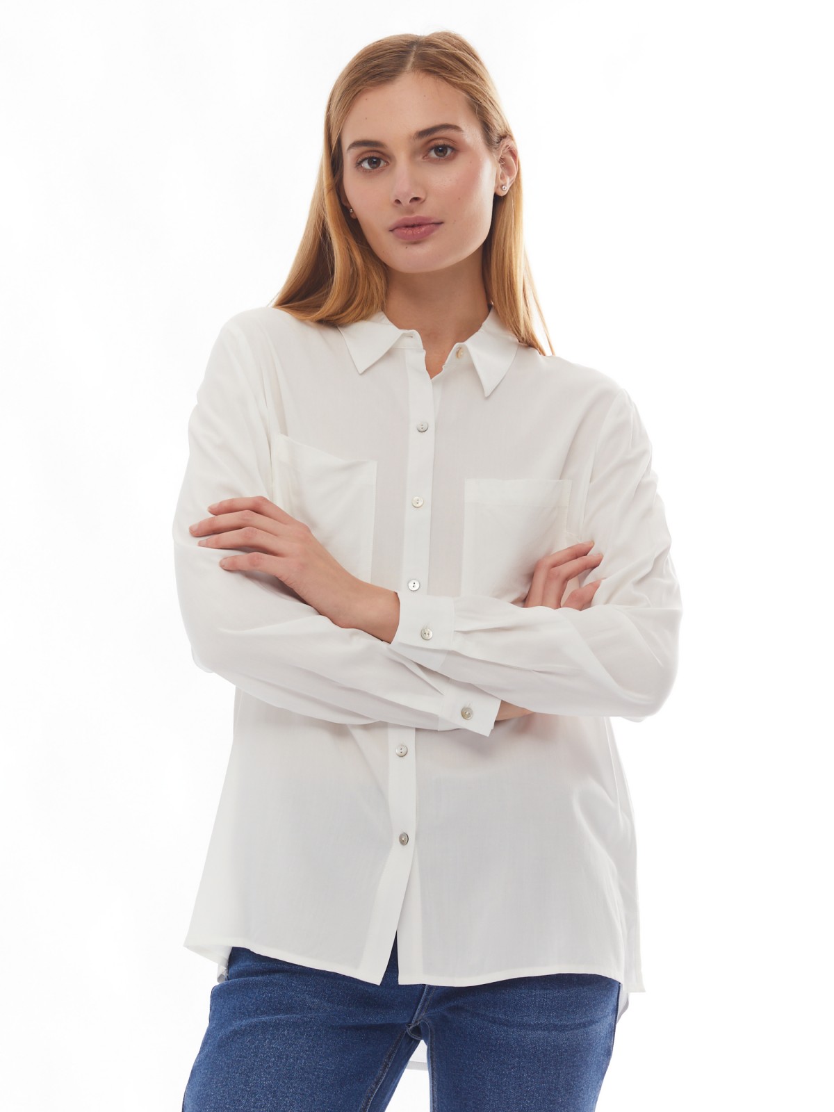Офисная рубашка из вискозы с карманами zolla 02413117Y252, цвет молоко, размер XXS - фото 3