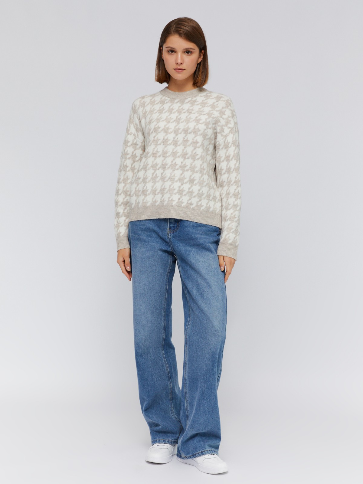 Вязаный джемпер расслабленного фасона с узором в клетку