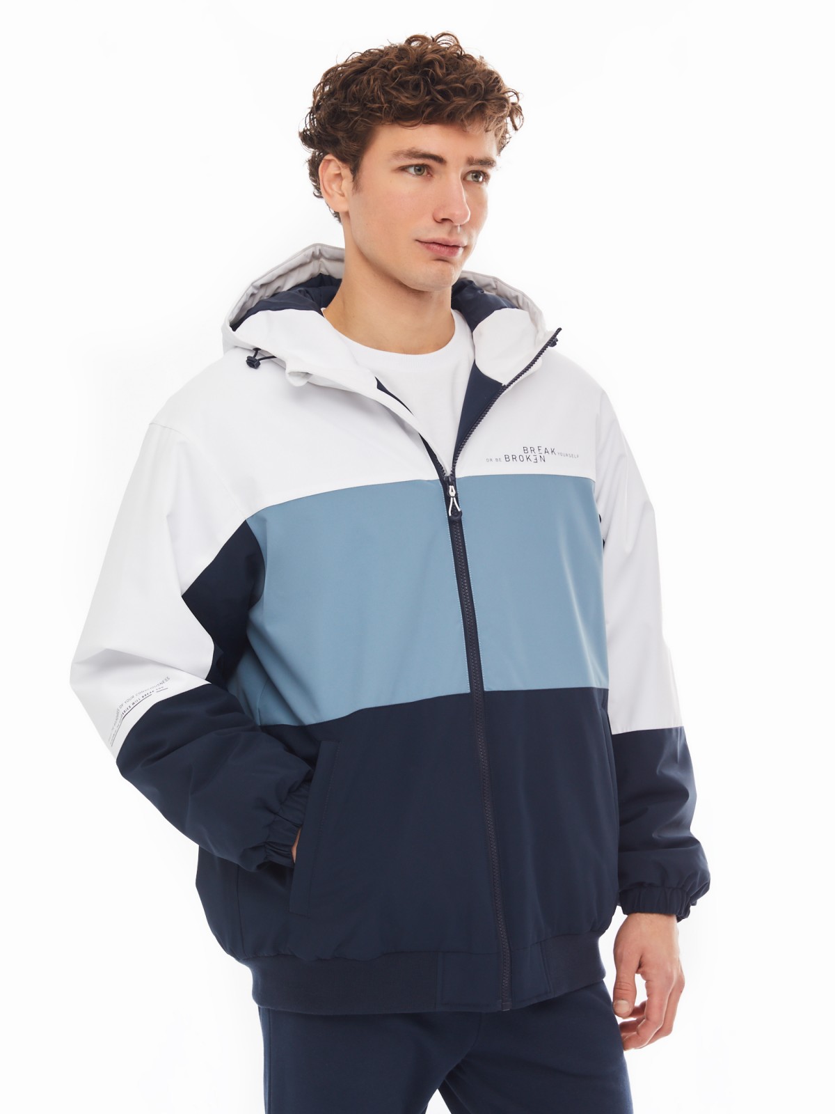 Утеплённая куртка-бомбер на синтепоне с капюшоном zolla 01412510L054, цвет синий, размер L - фото 4