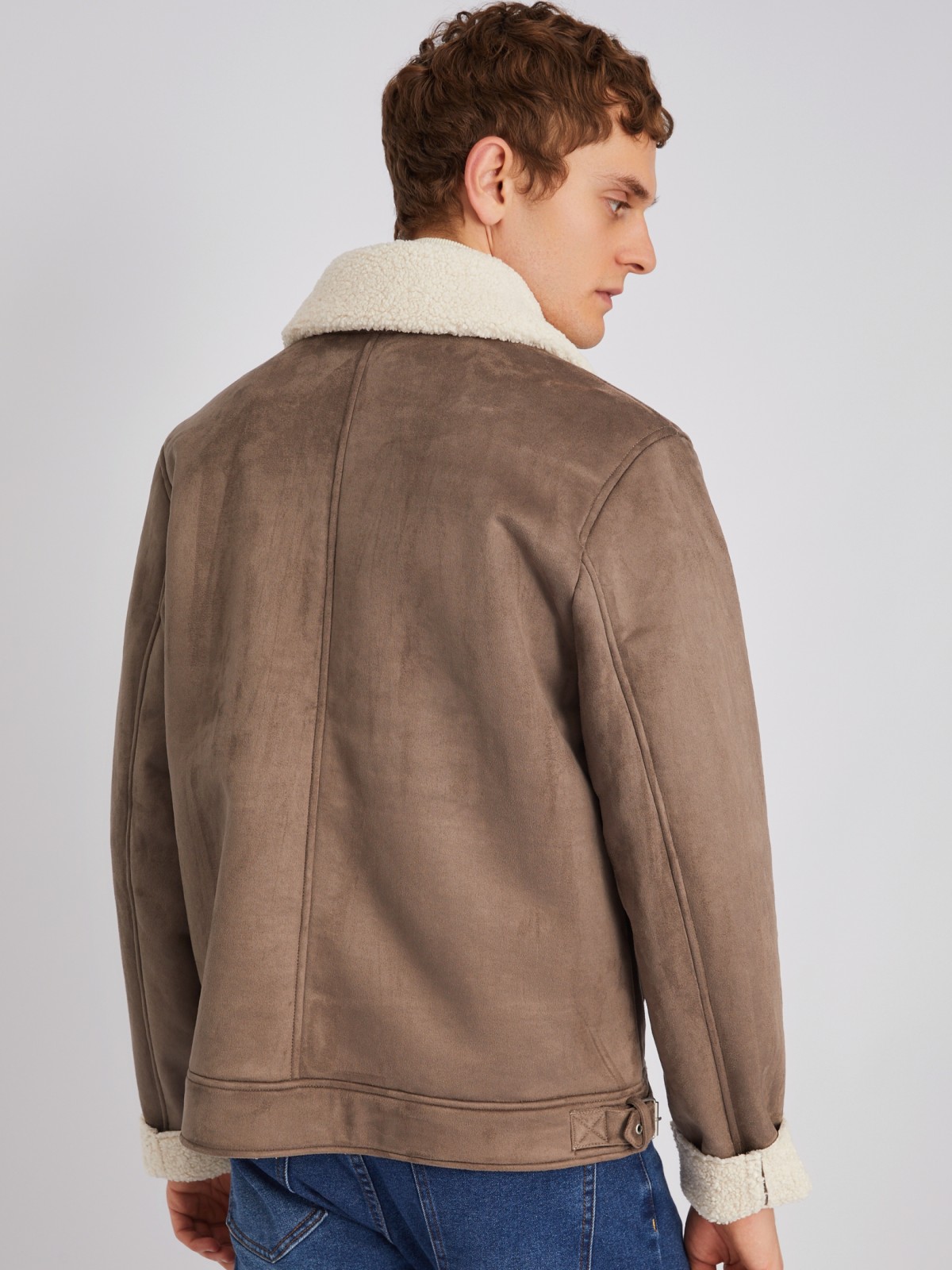Тёплая куртка на молнии из экозамши с подкладкой из экомеха zolla 012345512024, цвет коричневый, размер XXXL - фото 6