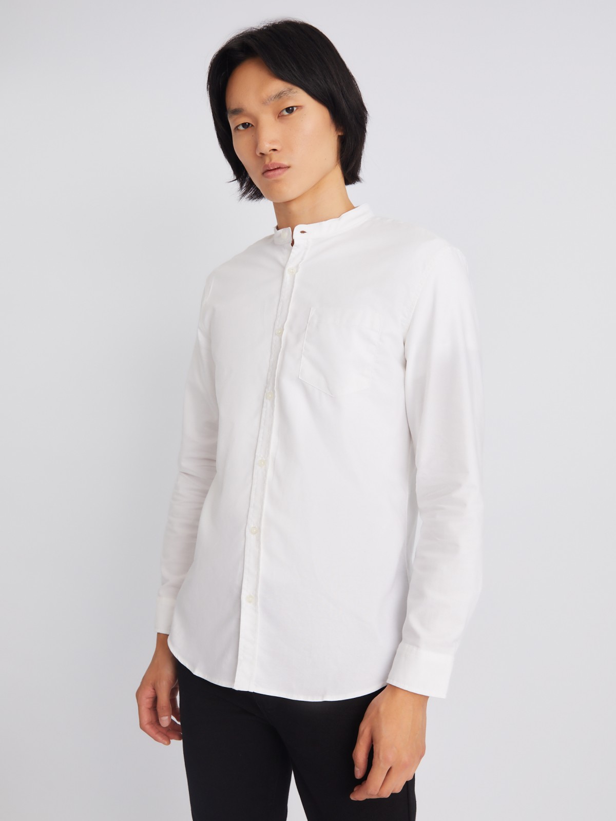 Офисная рубашка с воротником-стойкой и длинным рукавом zolla 21232214R043, цвет белый, размер S - фото 4