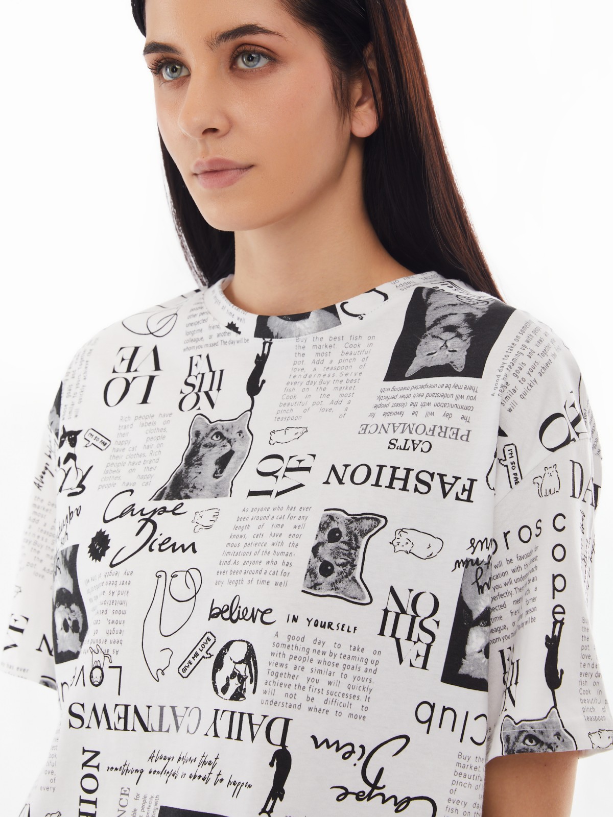 Футболка из хлопка с коротким рукавом и принтом