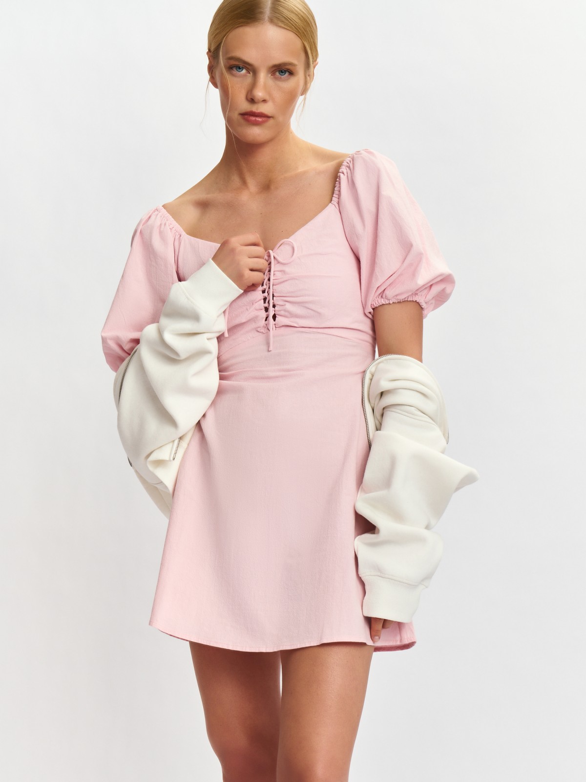Платье мини из хлопка розовое
